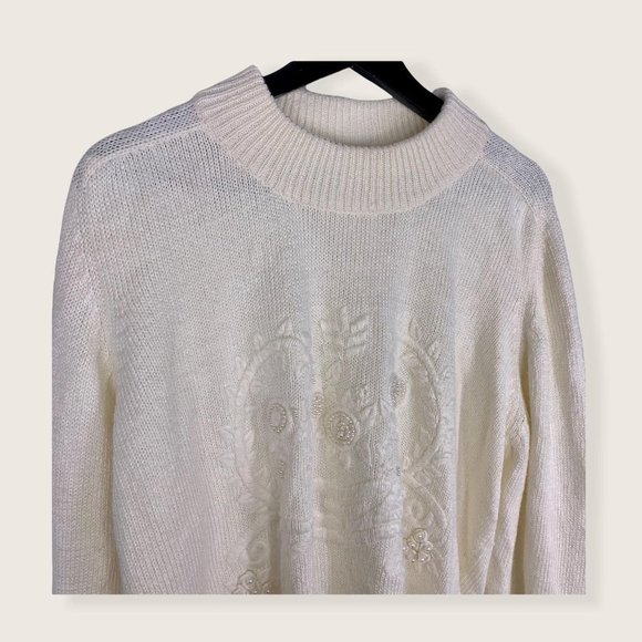 Vintage 90's Chinawear Pearl Embroidered Sweater Large - Picture 2 of 11